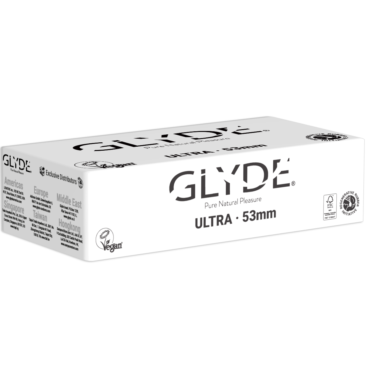 קופסת מארז חסכון לבנה של 100 יחידות קונדומים GLYDE Ultra אולטרה גודל רגיל