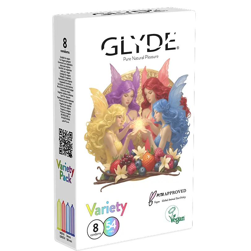 מארז מגוון של 8 קונדומי GLYDE ב-4 טעמים