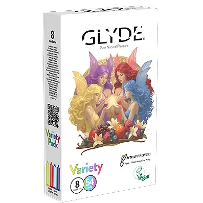 מארז מגוון של 8 קונדומי GLYDE ב-4 טעמים